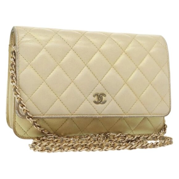 CHANEL Matelasse Chain Wallet Shoulder Bag Lamb Skin Gold Tone CC Auth 137 - Picture 1 of 16